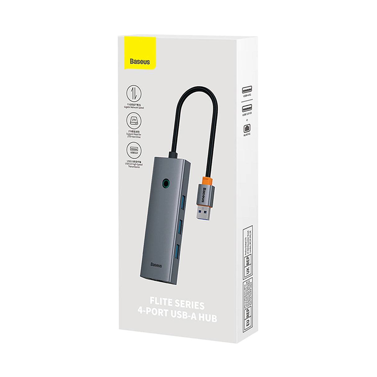 Baseus UltraJoy 4in1 USB-A Hub 3 x USB-A 3.0 + RJ45 - Grå
