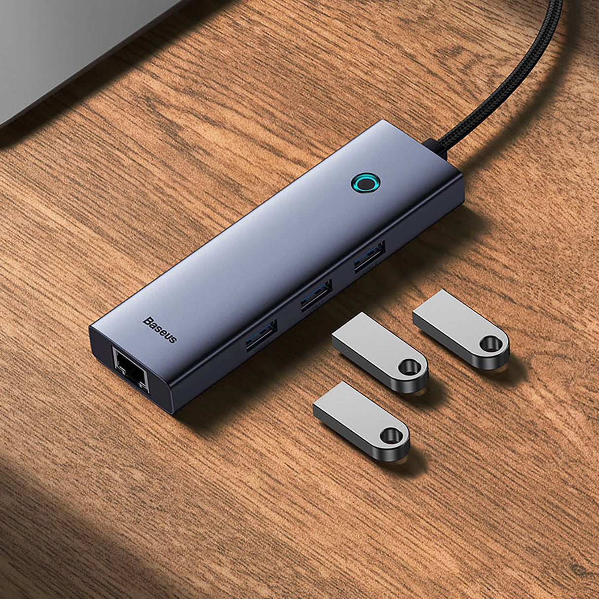 Baseus UltraJoy 4in1 USB-A Hub 3 x USB-A 3.0 + RJ45 - Grå