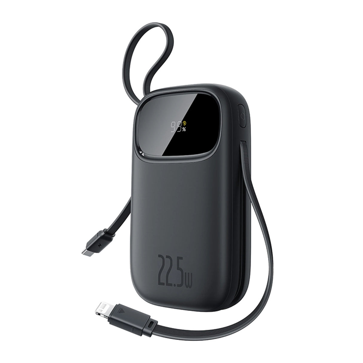 Baseus EnerFill FC31 10000mAh 22.5W Powerbank med digitalt display og 2 indbyggede kabler (USB-C + Lightning) - sort