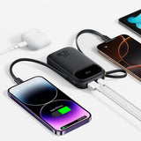 Baseus EnerFill FC31 QPow3 10000mAh 22.5W Powerbank with Digital Display and 2 Built-in Cables (USB-C + Lightning) - Black