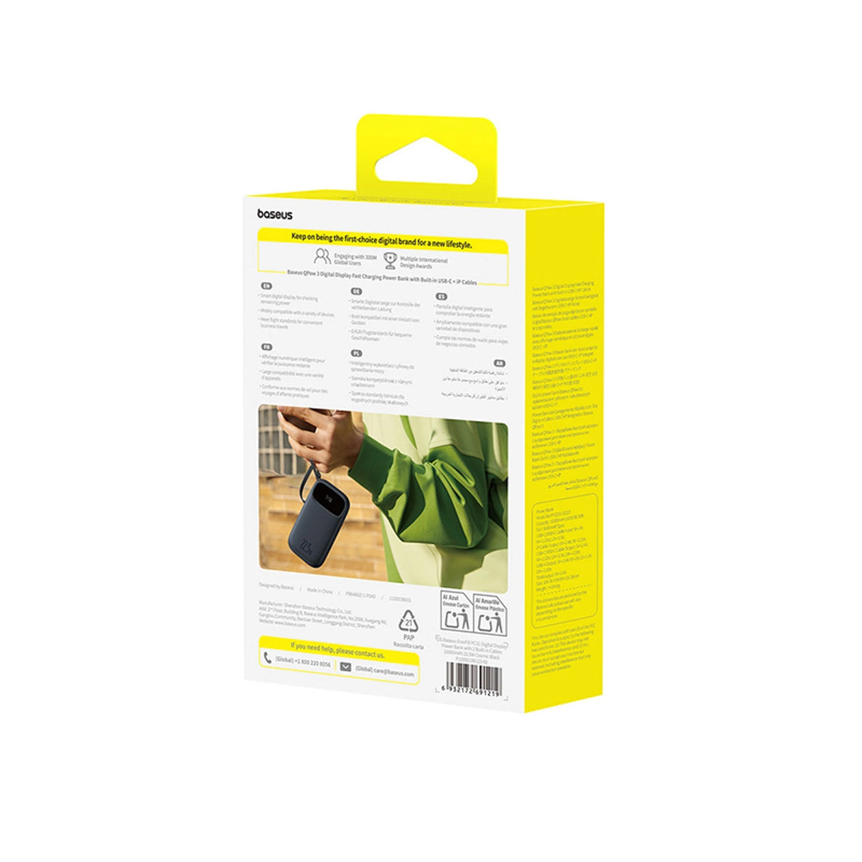Baseus EnerFill FC31 10000mAh 22.5W Powerbank med digitalt display og 2 indbyggede kabler (USB-C + Lightning) - sort