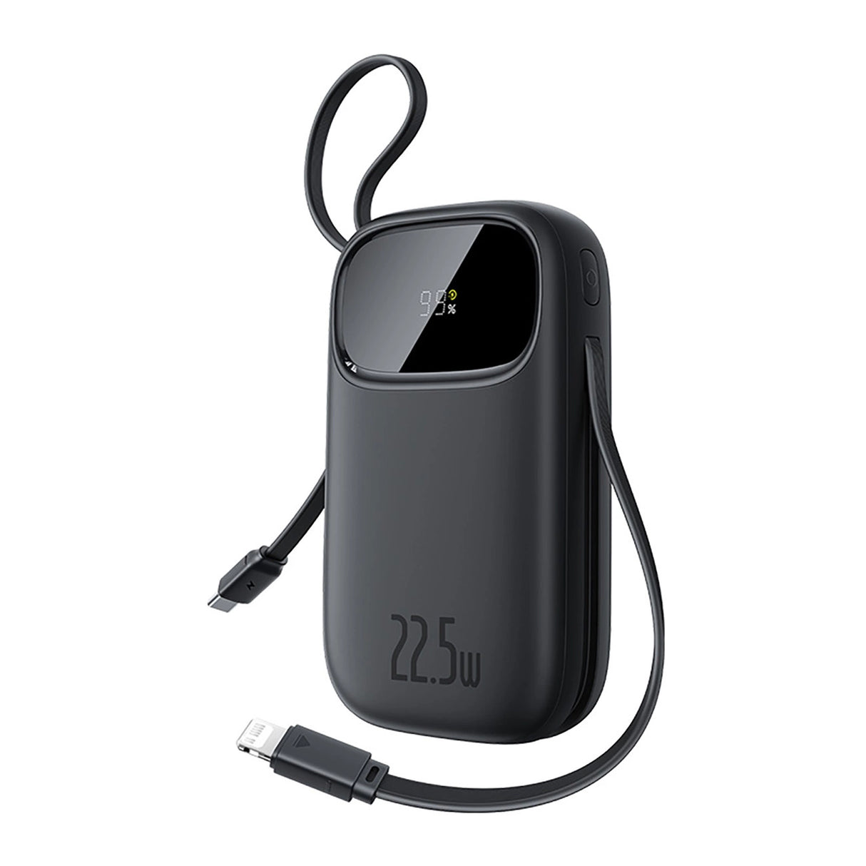 Baseus EnerFill FC31 20000mAh 22.5W Powerbank med digitalt display og 2 indbyggede kabler (USB-C + Lightning) - sort
