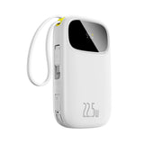 Baseus EnerFill FC31 20000mAh 22.5W Powerbank med digitalt display og 2 indbyggede kabler (USB-C + Lightning) - hvid