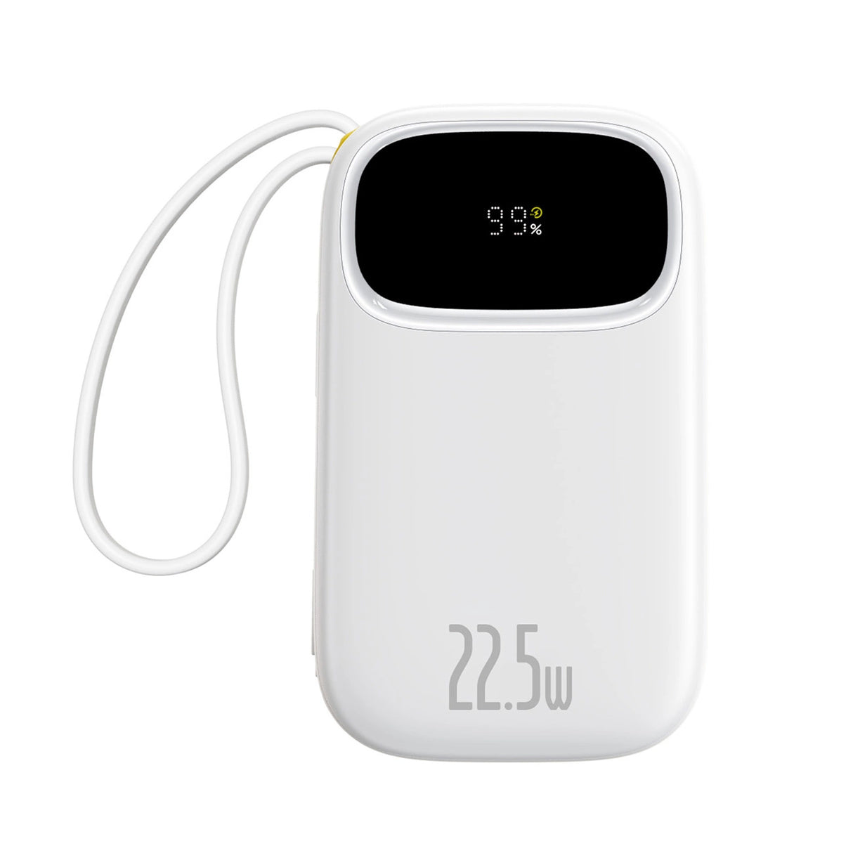 Baseus EnerFill FC31 20000mAh 22.5W Powerbank med digitalt display og 2 indbyggede kabler (USB-C + Lightning) - hvid