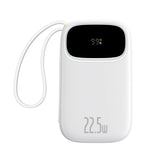 Baseus EnerFill FC31 20000mAh 22.5W Powerbank med digitalt display og 2 indbyggede kabler (USB-C + Lightning) - hvid