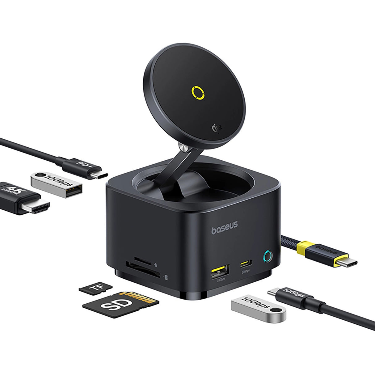 Baseus MagPro Series II 7-i-1 USB-C Hub med MagSafe-kompatibel oplader 15W + HDMI + USB-A + USB-C + SD / TF - sort