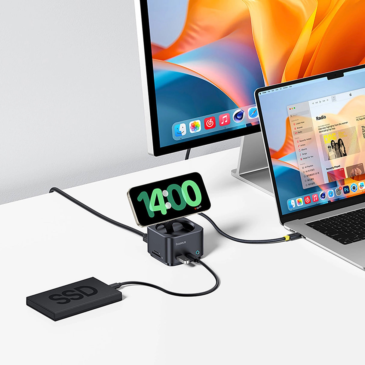 Baseus MagPro Series II 7-i-1 USB-C Hub med MagSafe-kompatibel oplader 15W + HDMI + USB-A + USB-C + SD / TF - sort