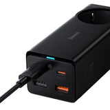 Baseus GaN3 Pro 65W EU-opladningsstation + 2 x USB-C + 2 x USB-A med Baseus Xiaobai USB-C 100W 1m kabel - sort