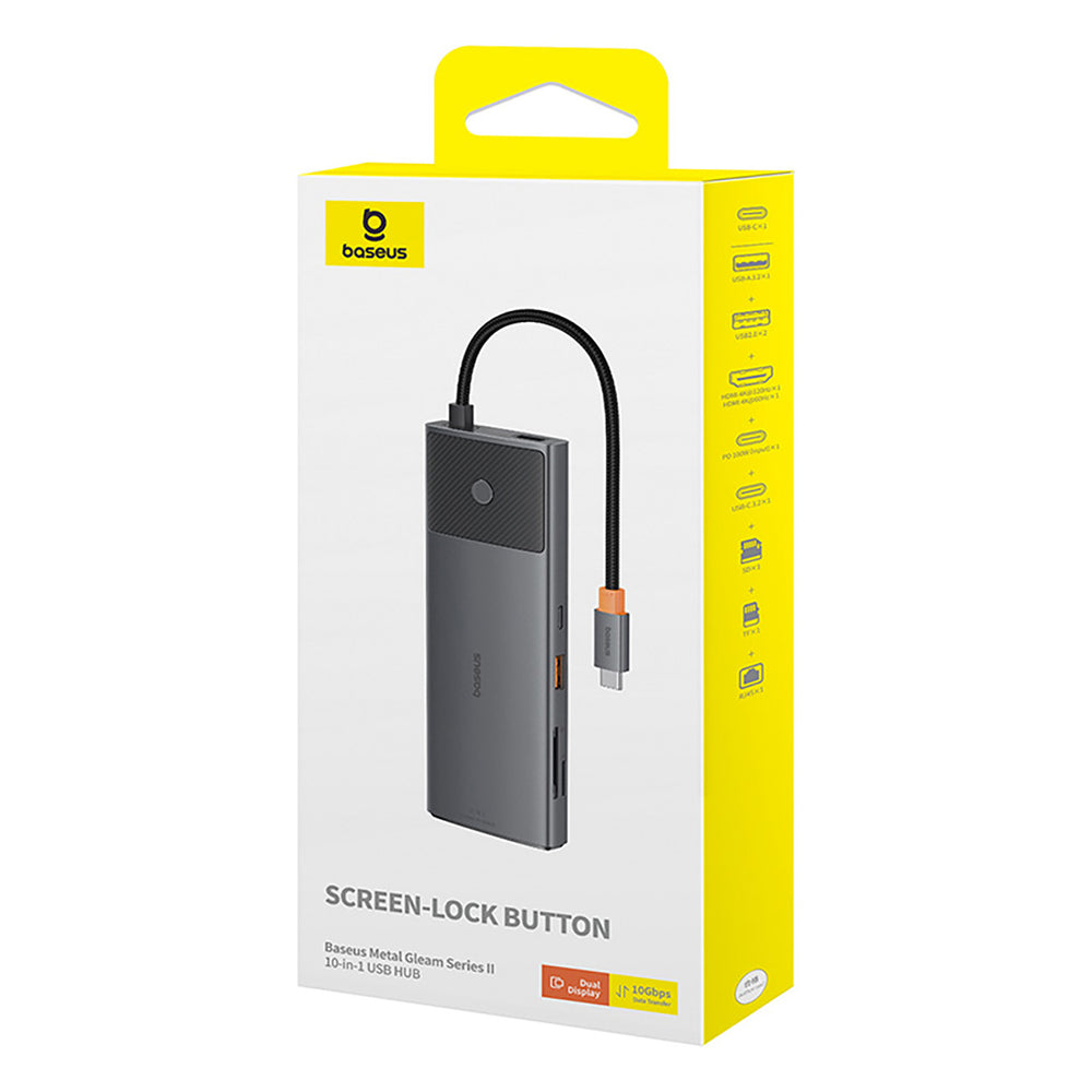 Baseus Metal Gleam II 10in1 HDMI USB-A USB-C RJ45 SD/TF Hub - Gray