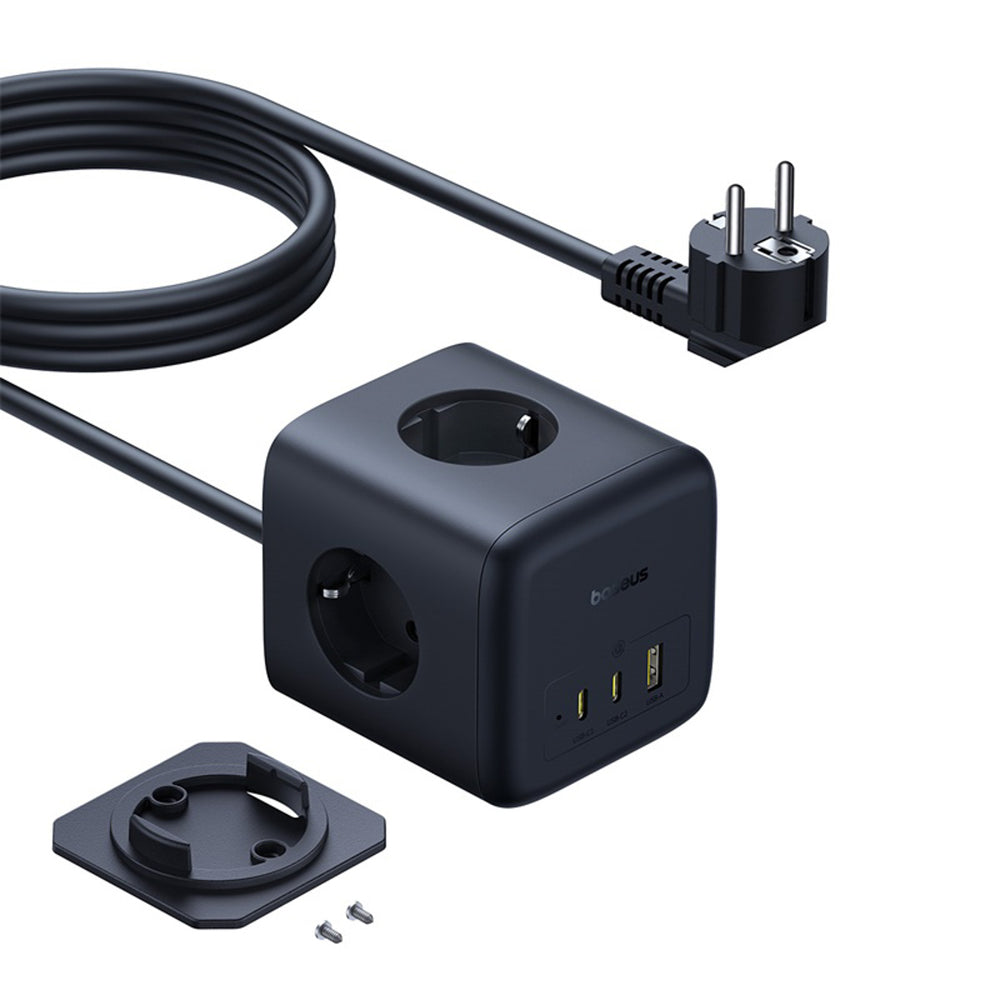 Baseus EnerFill FA11 67W Power Strip, USB-A + USB-C Cube + 3 x EU Socket 1,5 m - sort