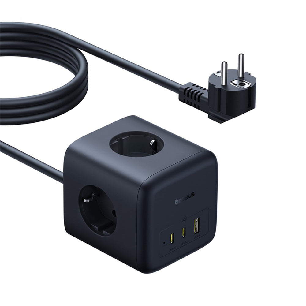 Baseus EnerFill FA11 67W Power Strip, USB-A + USB-C Cube + 3 x EU Socket 1,5 m - sort