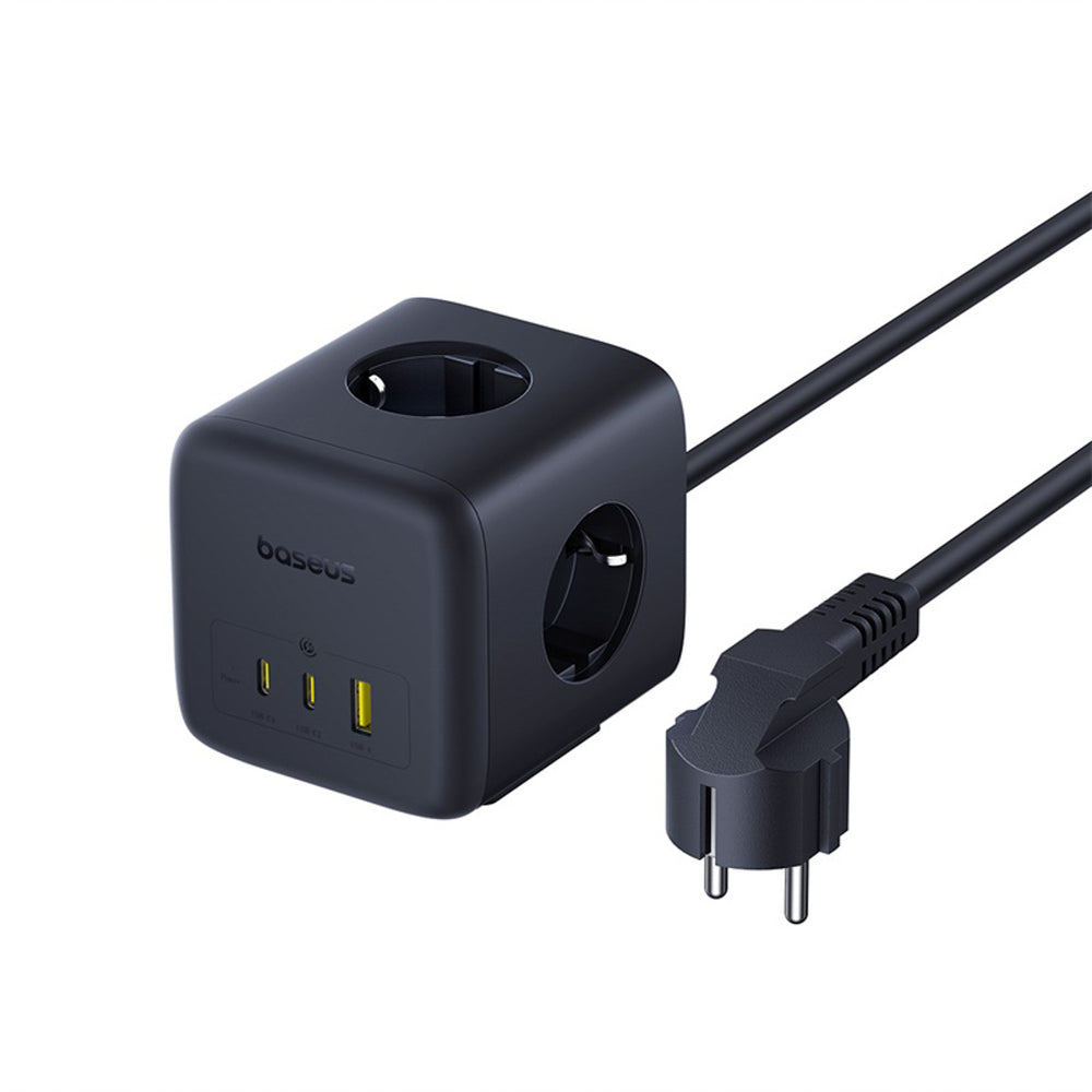 Baseus EnerFill FA11 67W Power Strip, USB-A + USB-C Cube + 3 x EU Socket 1,5 m - sort