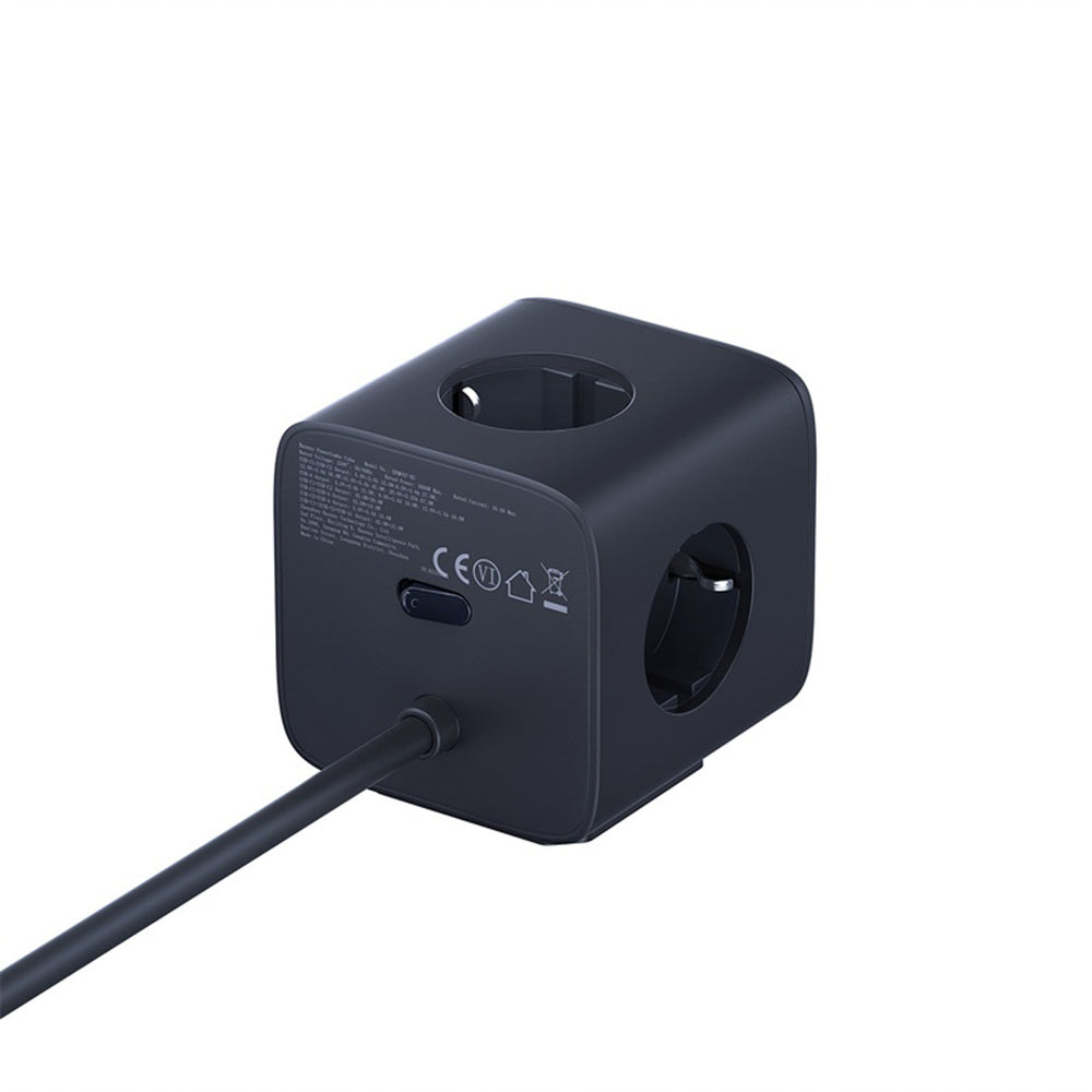 Baseus EnerFill FA11 67W Power Strip, USB-A + USB-C Cube + 3 x EU Socket 1,5 m - sort
