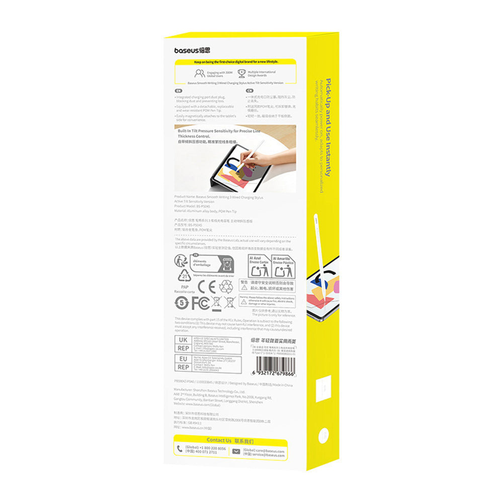Baseus Smooth Writing 3 Active Stylus, Wired Rechargeable Stylus (Writing Angle Detection Version) - hvid