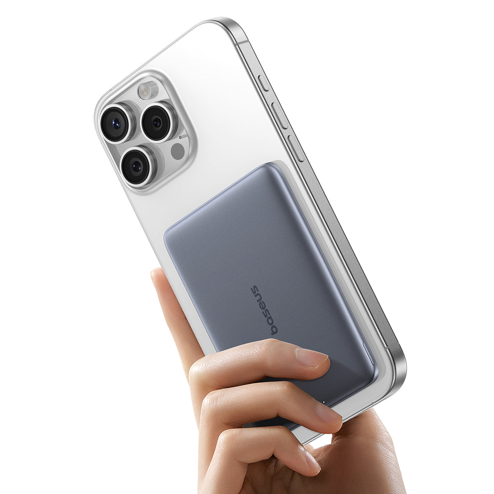 Baseus PicoGo AM41 5000mAh 20W Ultra-Thin MagSafe Kompatibel Power Bank med sort Baseus Simple USB-C 60W 30cm Kabel - Grå