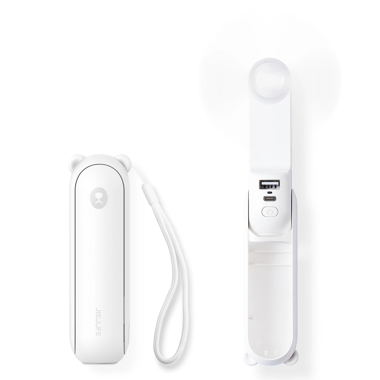 Jisulife håndholdt ventilator Life8 bærbar USB-ventilator med Power Bank-funktion 2000mAh og lommelygte - hvid