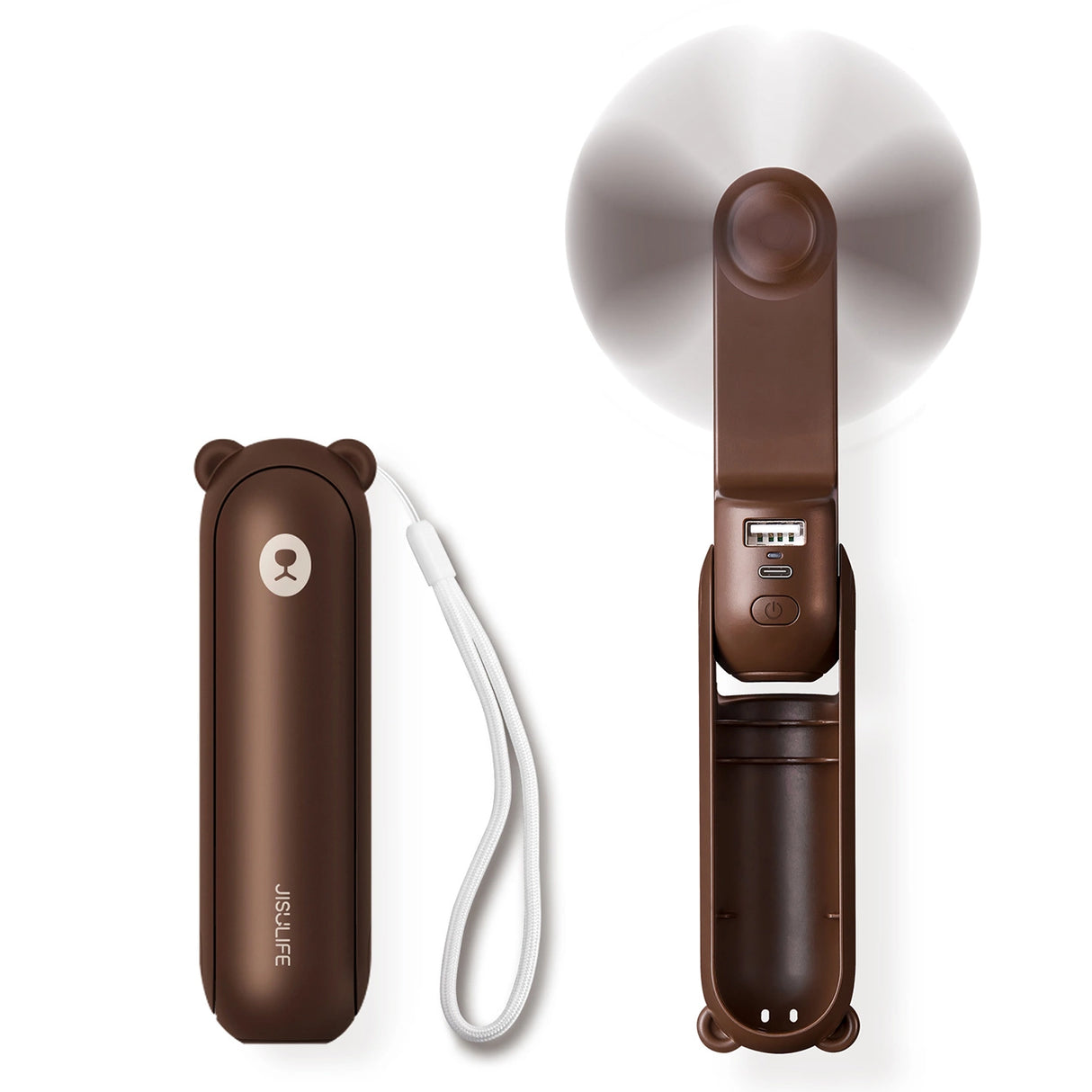 Jisulife håndholdt ventilator Life8 bærbar USB-ventilator med Power Bank-funktion 2000mAh og lommelygte - brun