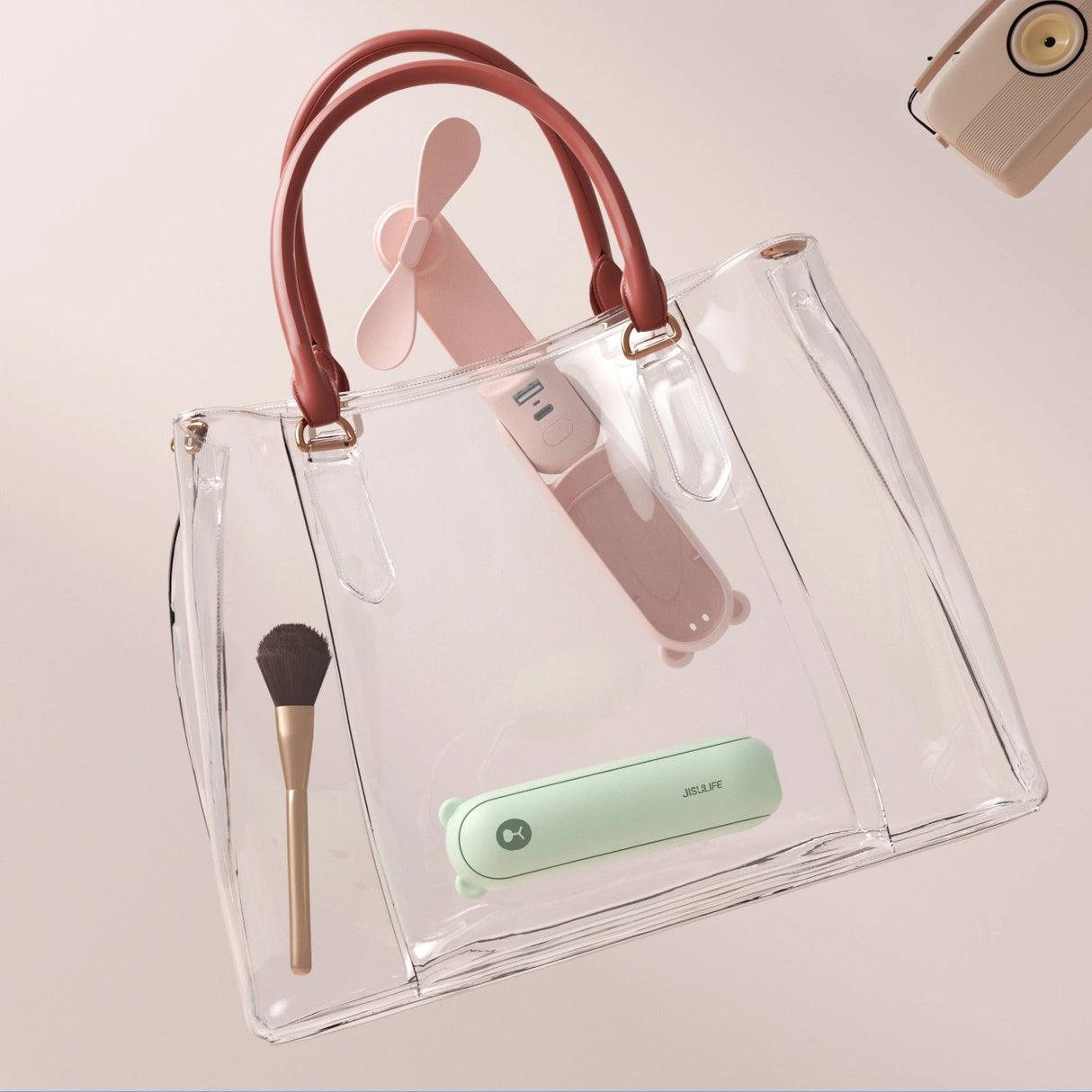 Jisulife håndholdt ventilator Life8 Mini bærbar USB-ventilator med Power Bank-funktion 2000mAh og lommelygte - Grøn