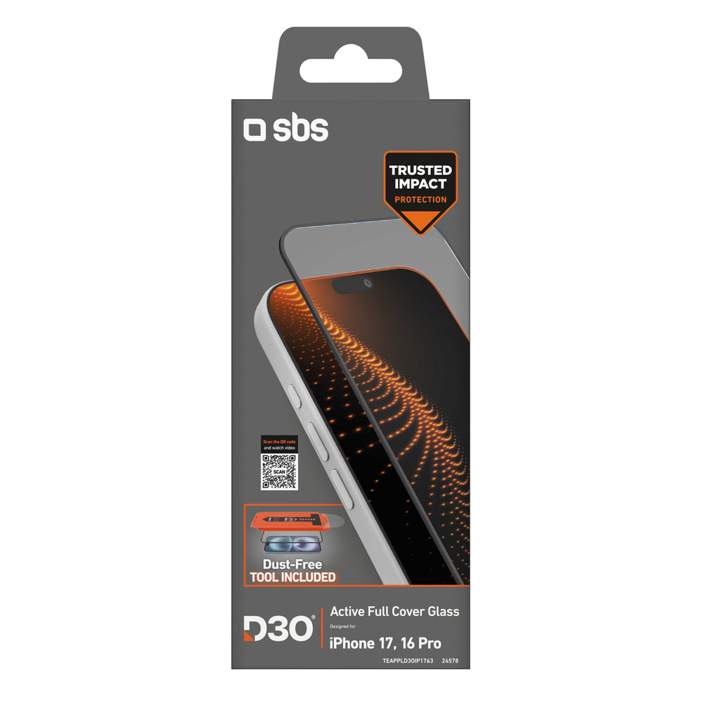 SBS-beskyttelsesglas med D3O-teknologi med applikator til iPhone 17 / iPhone 16 Pro