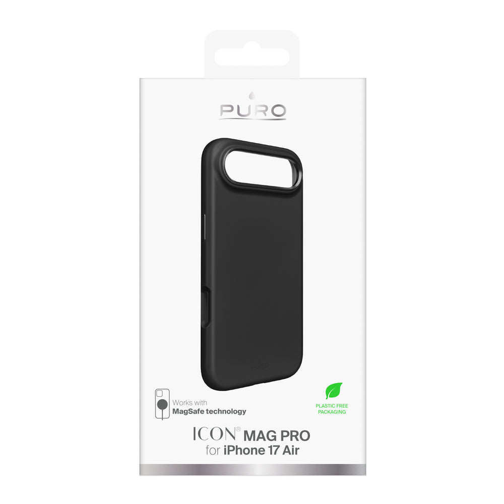 Pure Icon Mag Pro flydende silikone-foder for iPhone 17 Air, MagSafe-kompatibel, med kamerabeskyttelse og aluminiumsknapper - sort