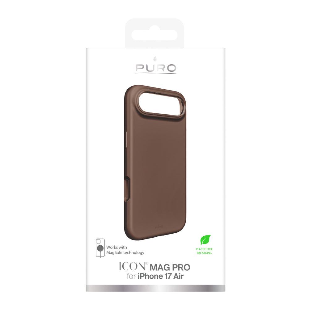 Pure Icon Mag Pro flydende silikone-foder for iPhone 17 Air, MagSafe-kompatibel, med kamerabeskyttelse og aluminiumsknapper - brun