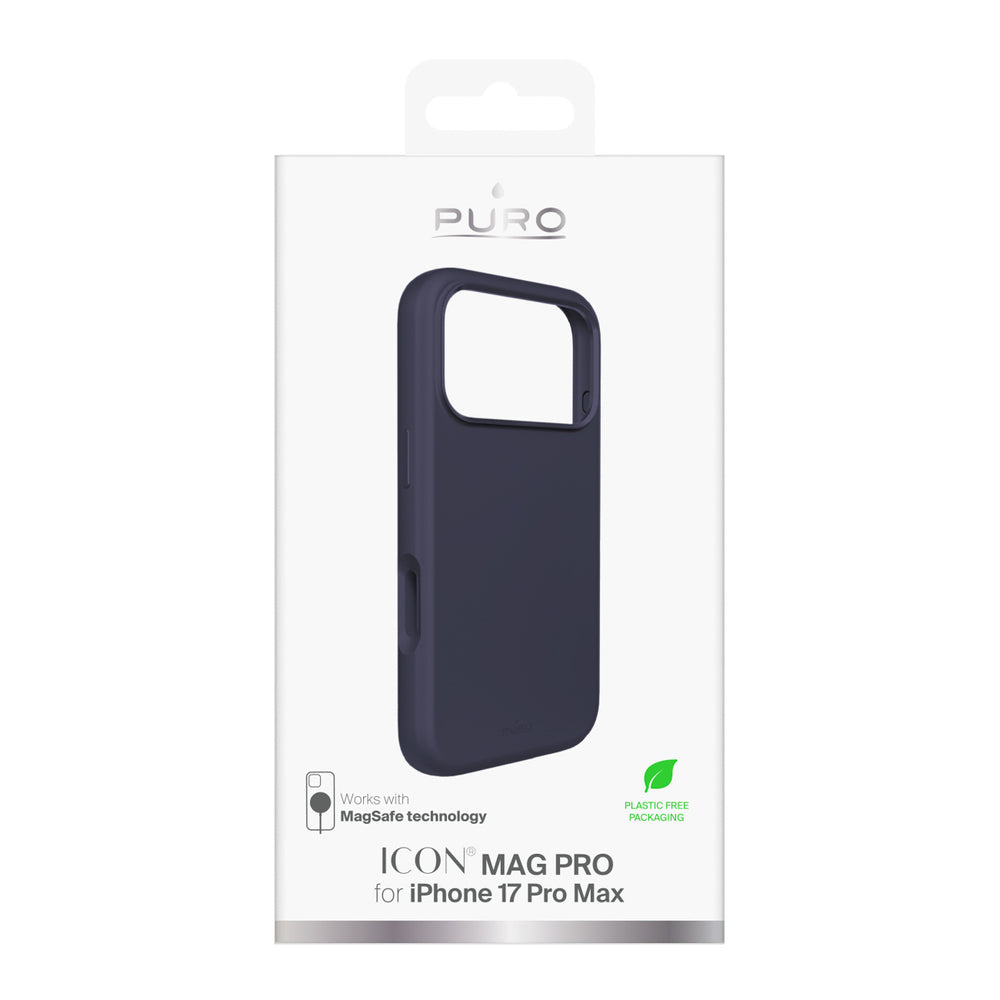 Pure Icon Mag Pro flydende silikonefoder til iPhone 17 Pro Max, MagSafe kompatibel, med kamerabeskyttelse og aluminiumsknapper - mørkblå