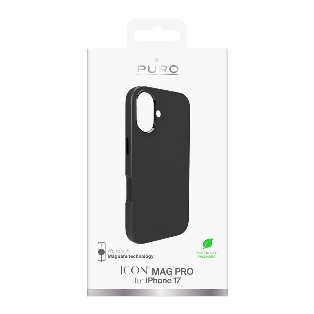 Pure Icon Mag Pro Liquid Silicone Case til iPhone 17, MagSafe Kompatibel, med Kamerabeskyttelse og Aluminiumknapper - sort