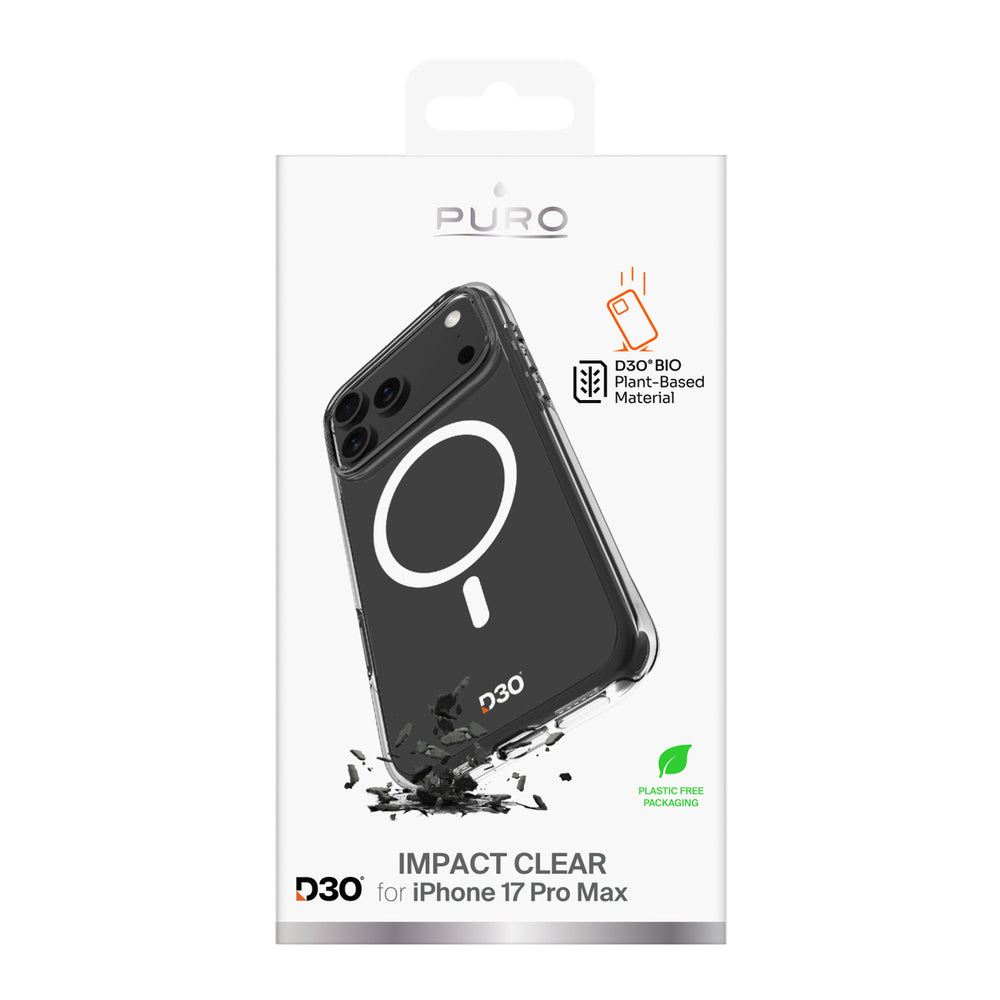 Puro Impact Clear D3O TPU+PC Case Kompatibel med MagSafe til iPhone 17 Pro Max - Gennemsigtig