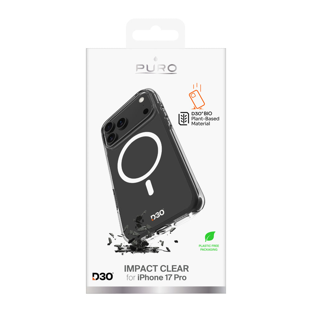 Puro Impact Clear D3O TPU+PC Case Kompatibel med MagSafe til iPhone 17 Pro - Gennemsigtig