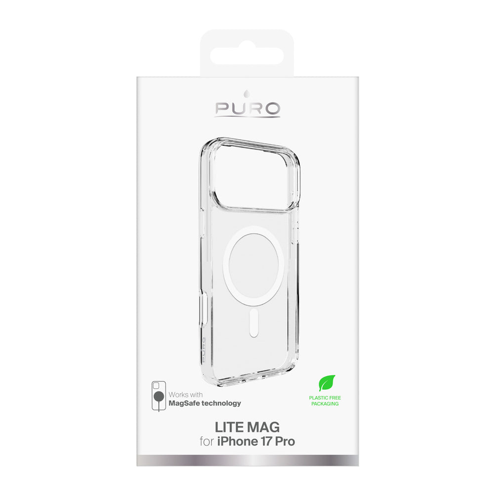 Puro Lite Mag TPU+PC Case Kompatibel med MagSafe til iPhone 17 Pro - Transparent med hvid ring
