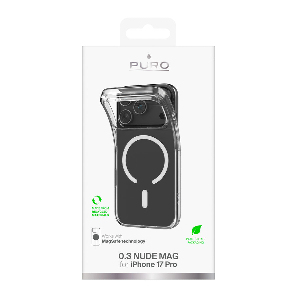 Puro 0.3 MAG Ultra-Slim TPU Case Kompatibel med MagSafe til iPhone 17 Pro Max - Gennemsigtig