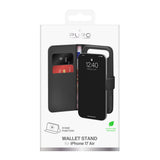 Puro Wallet Stand Case for iPhone 17 Air made of eco-leather, with a flap, wallet and stand function - black