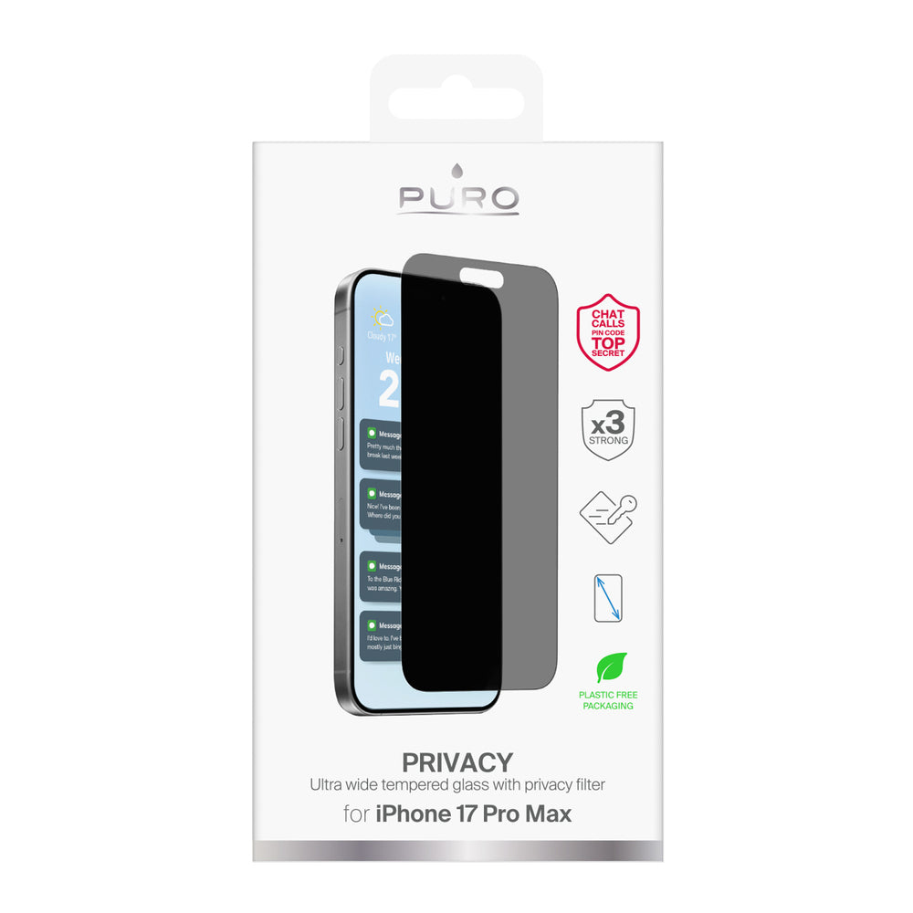 Puro Privacy tempereret glas til iPhone 17 Pro Max