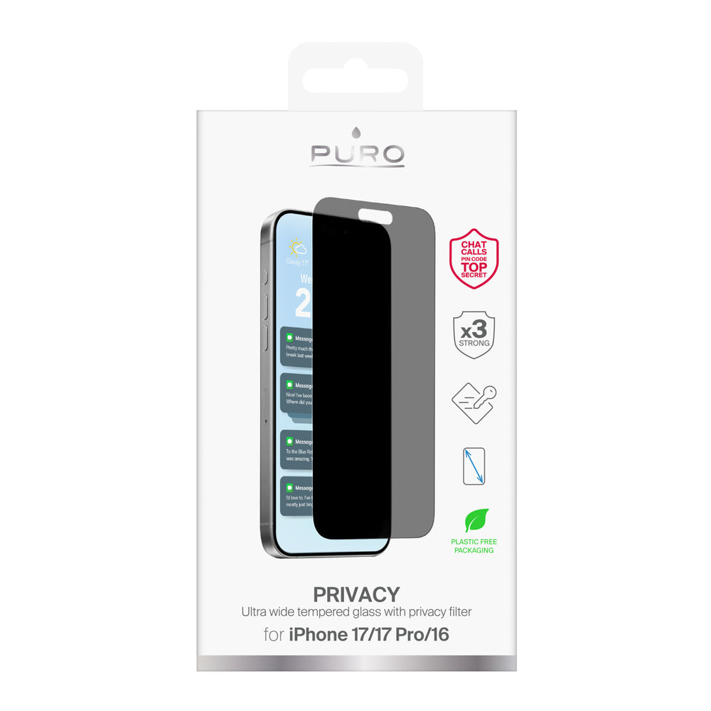 Puro Privacy Hæmt glas til iPhone 17 / iPhone 17 Pro / iPhone 16