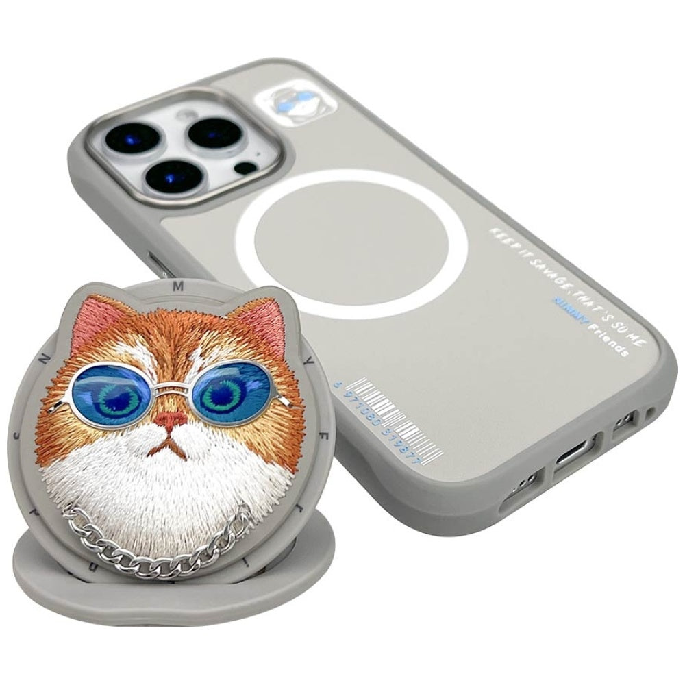 Nimmy Glasses Cool Cat MagSafe Case for iPhone 16 Pro - Gray