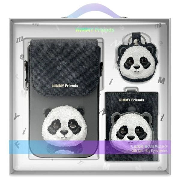 Nimmy Big Eyed Pet 2.0 Panda 3-i-1-telefontaske + tegnebog + sporingsbeholder - sort