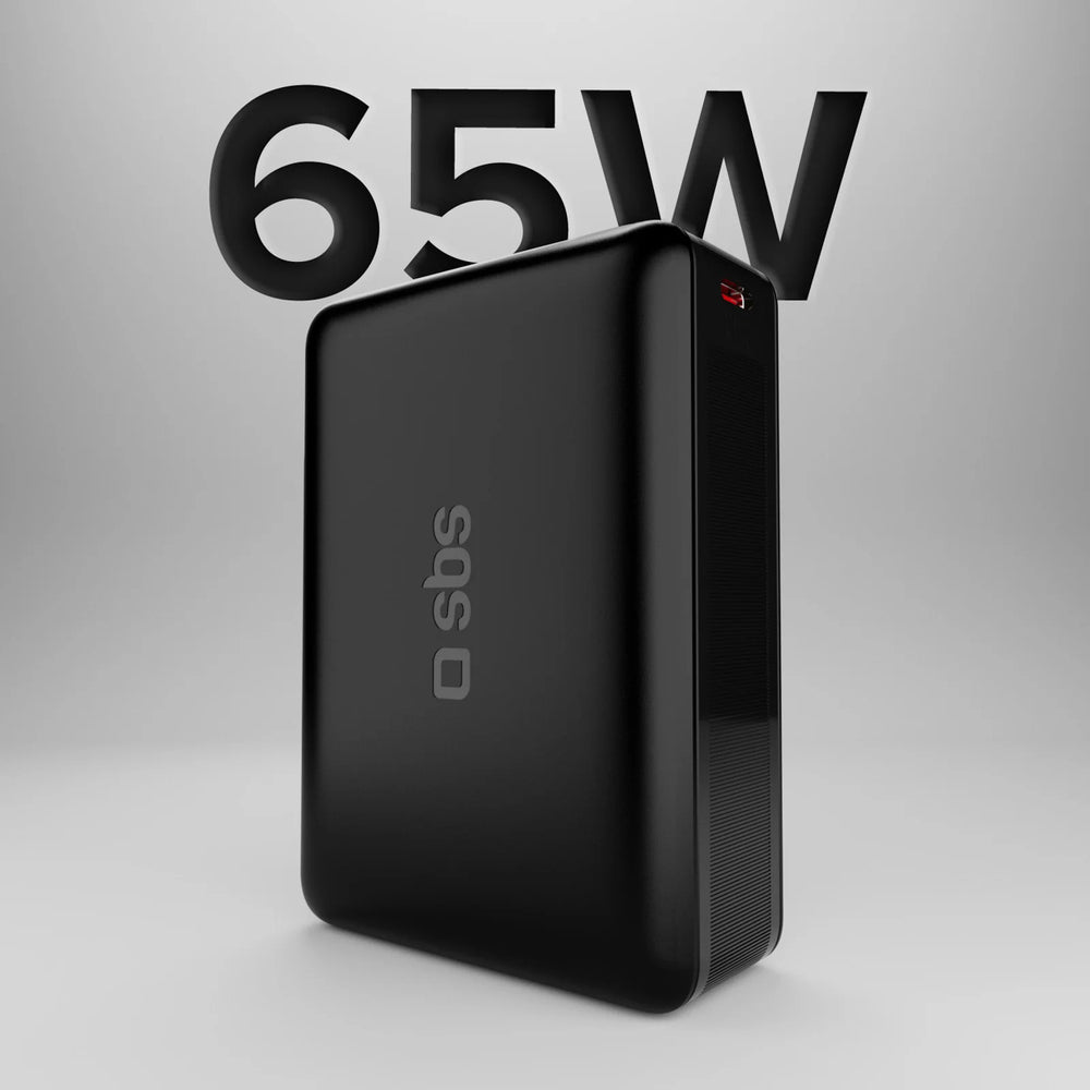 Powerbank SBS 20000mAh 65W PD AFC USB-C USB-A til bærbar computer, tablet, smartphone - sort