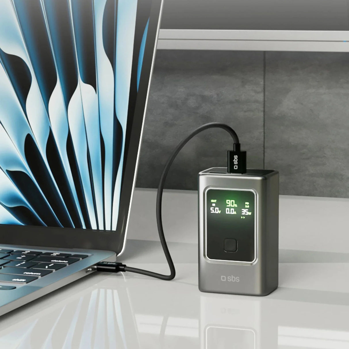 Powerbank SBS 10000mAh PD 35W med LCD-skærm - grå
