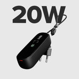 SBS Hybrid PD 20W 5000mAh Power Bank med indbygget kabel og foldable plug - sort
