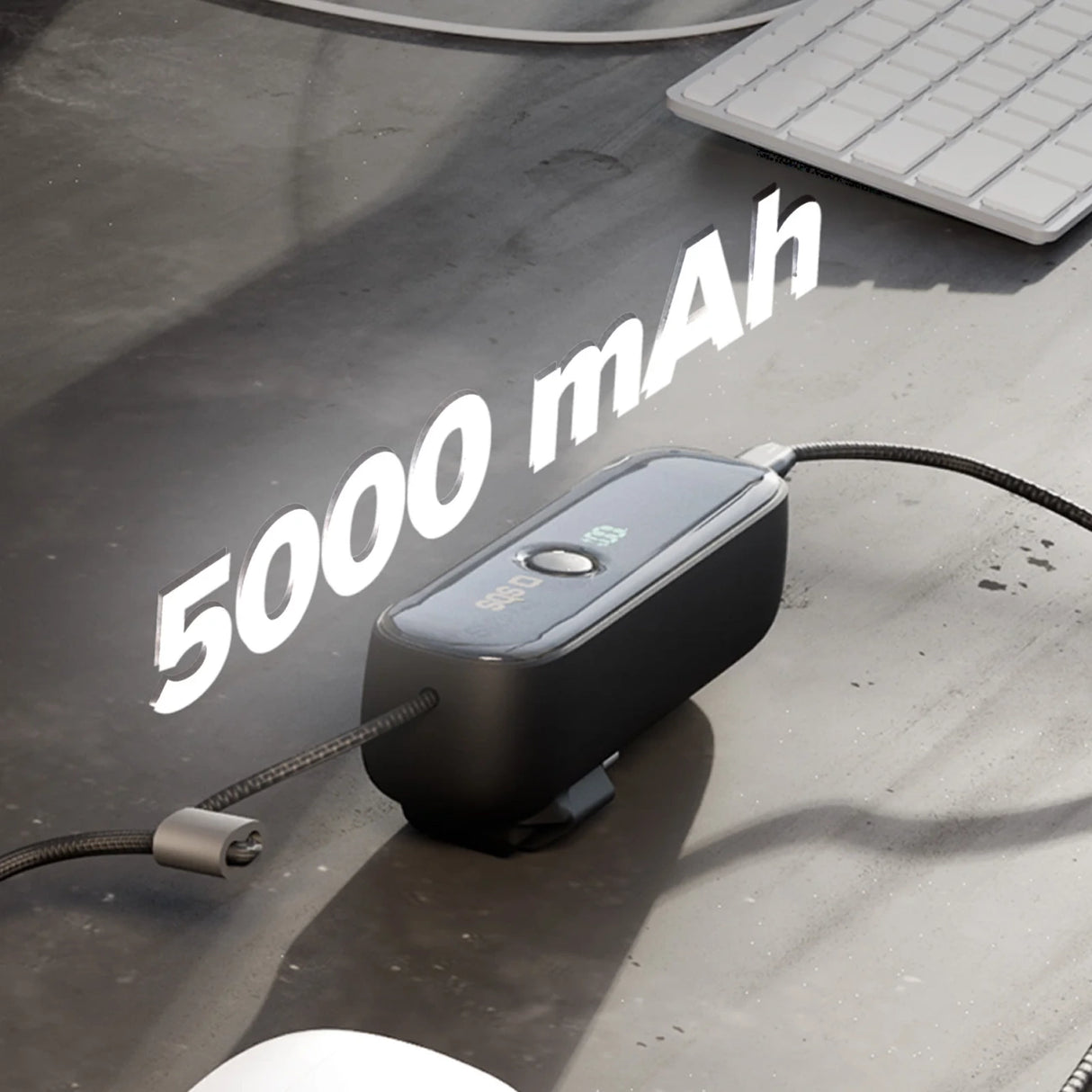 SBS Hybrid PD 20W 5000mAh Power Bank med indbygget kabel og foldable plug - sort