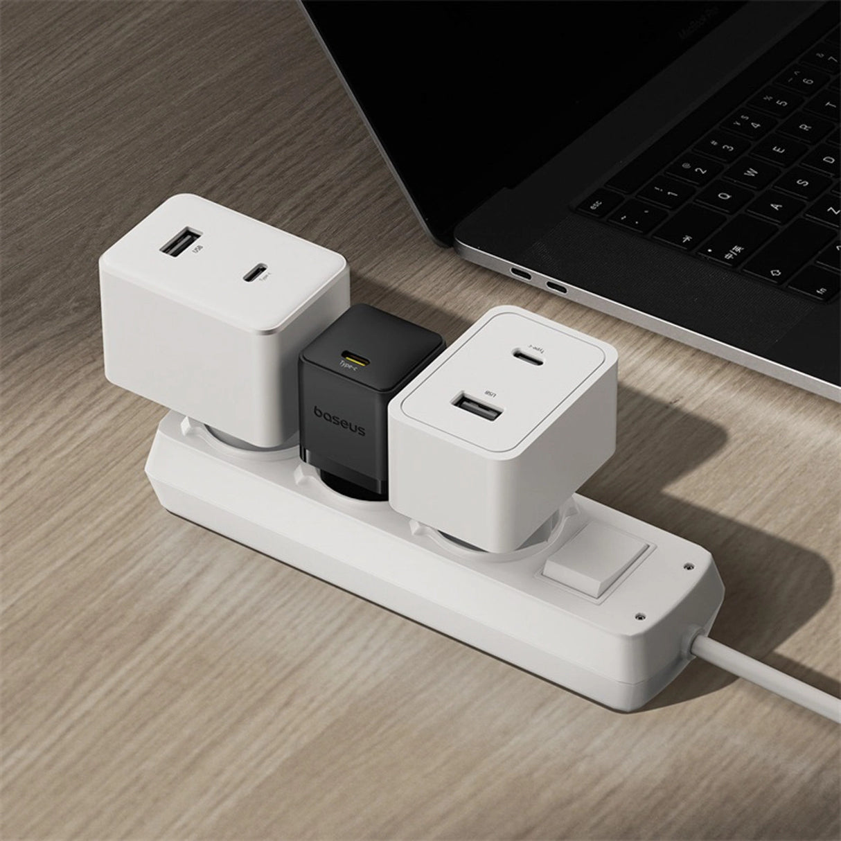 Baseus Palm 1C 20W Wall Charger (med Baseus Mini White USB-C 60W (20V / 3A) 1m Kabel) - sort