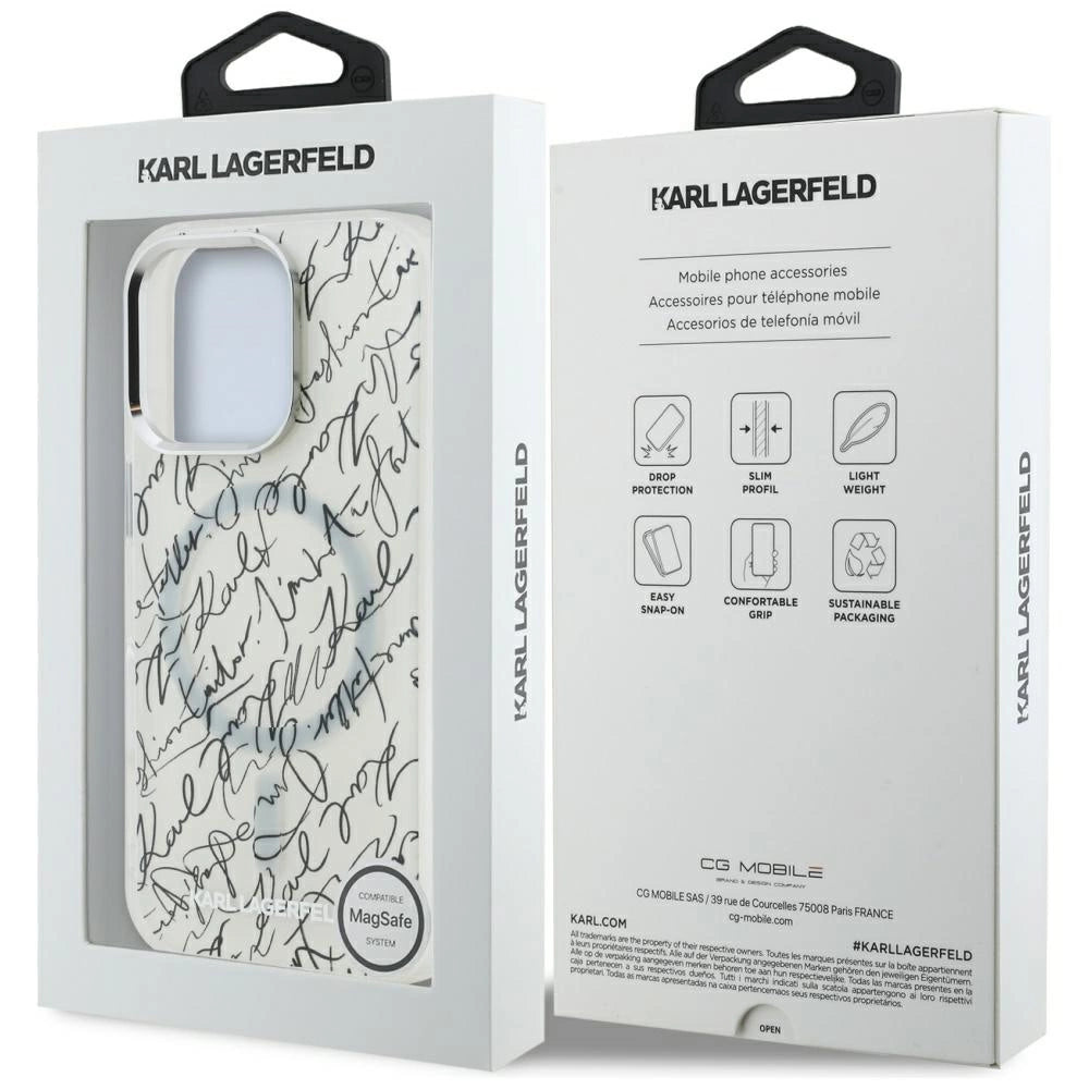 Karl Lagerfeld IML Karl Script Pattern MagSafe Case for iPhone 16 Pro - White