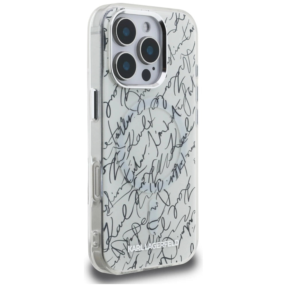 Karl Lagerfeld IML Karl Script Pattern MagSafe Case for iPhone 16 Pro Max - White