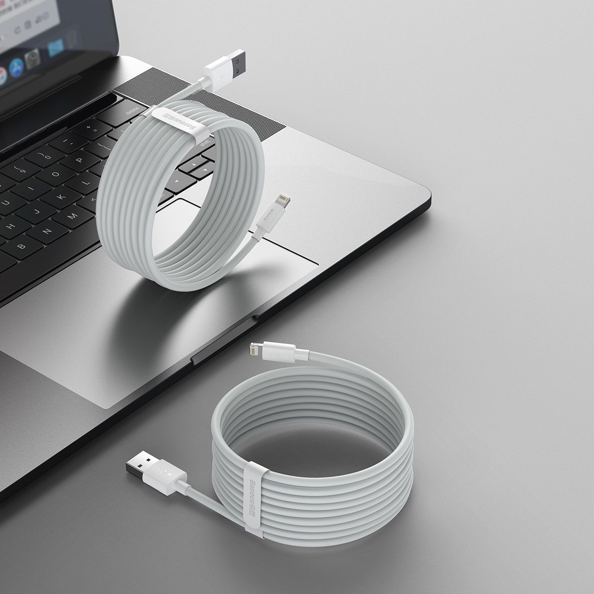 Baseus Simple Wisdom Data Cable Kit USB til Lightning 2,4A (2PCS/Set) 1,5m Hvid