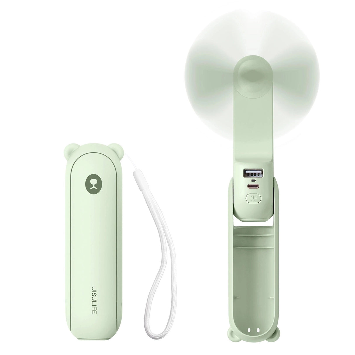Jisulife håndholdt ventilator Life8 Plus Portable USB-ventilator med Power Bank-funktion 4500mAh og lommelygte - Grøn