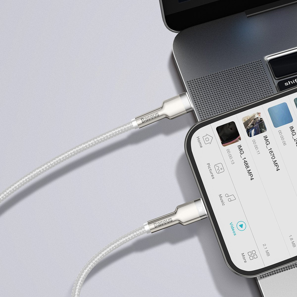 USB-C-kabel til Lightning Baseus Cafule, PD, 20W, 1m (hvid)