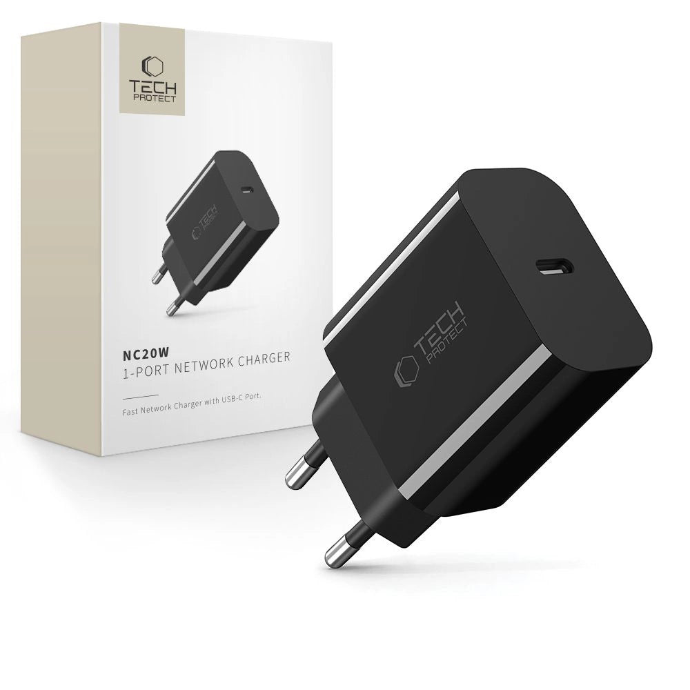 Tech-Protect NC20W USB-C 1-Port PD20W Wall Charger - sort