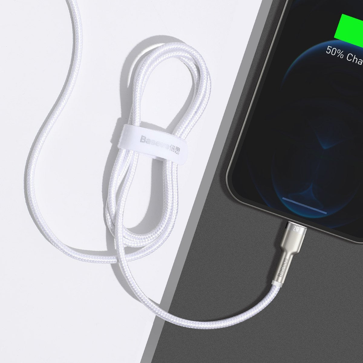 USB-kabel til Lightning Baseus Cafule, 2,4 A, 1 m (hvid)