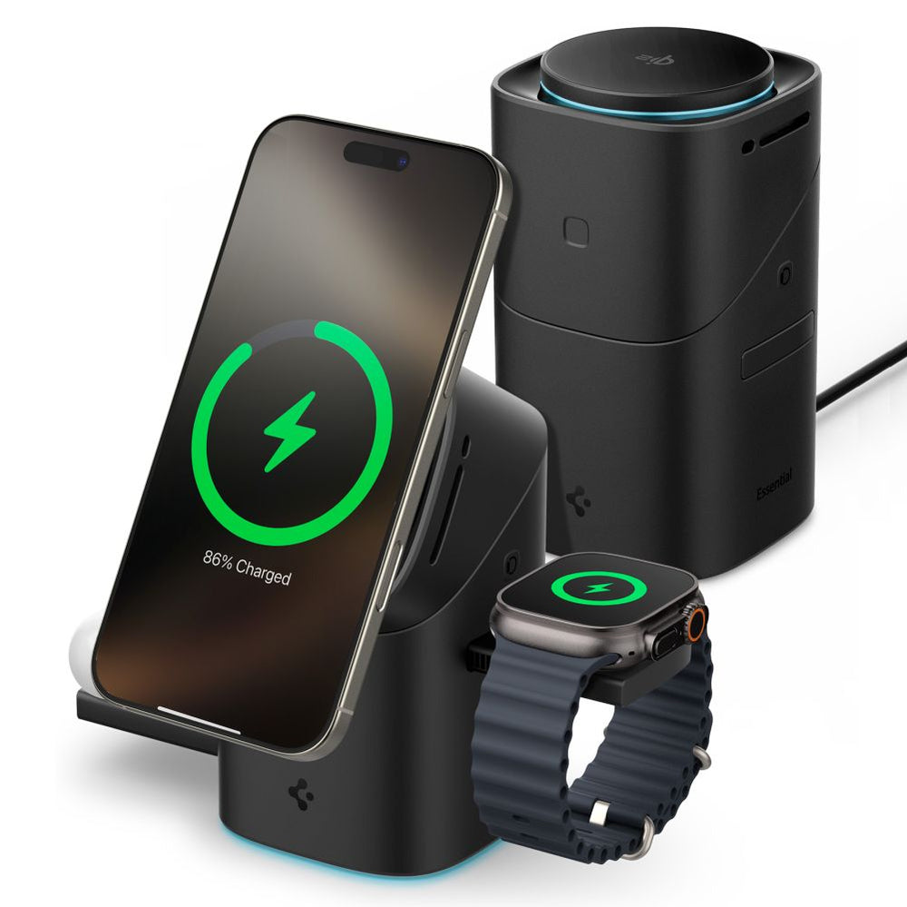 Spigen Essential EF223MS 3-i-1 QI2 trådløs oplader - sort