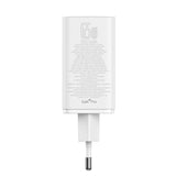 Baseus GaN6 Pro oplader 65W 2 x USB-C 2 x USB-A med sort USB-C kabel 100W 1m - hvid